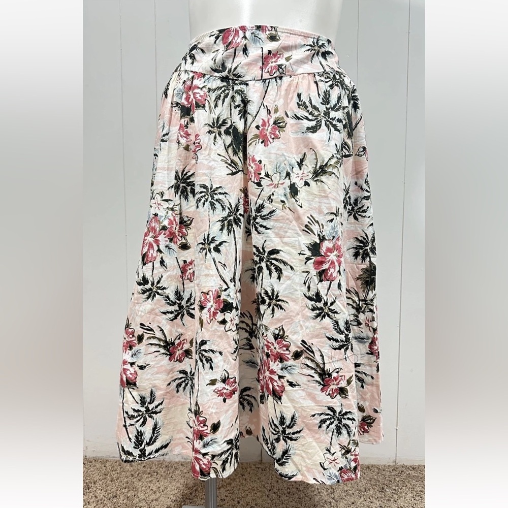 Torrid Plus Size 26 Women’s Midi Poplin High Waist Skirt Tropic Palm Trees - Picture 4 of 11